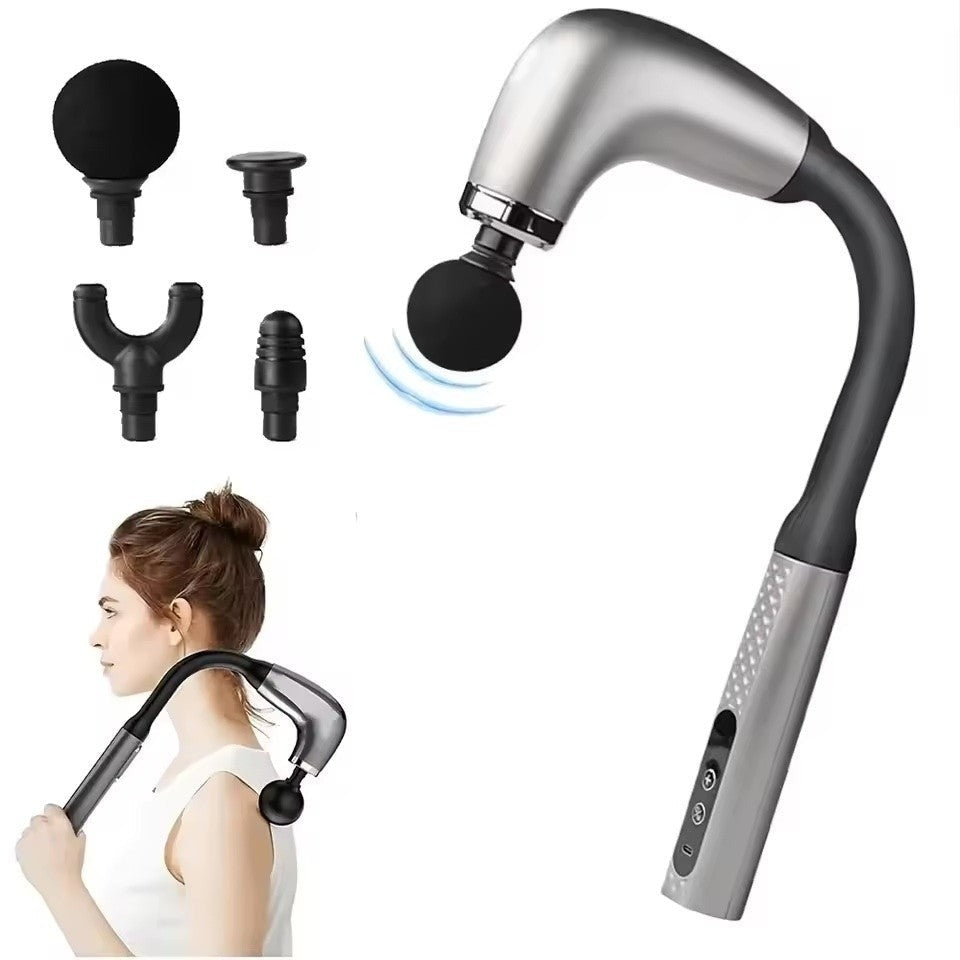 Pistol de Masaj Premium cu Mâner Extins 120°, 4 Capete, 9 Viteze – Aparat Deep Tissue pentru Recuperare Musculară