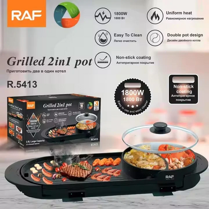 Plita electrica 2 in 1 RAF R5413 1800W 2.5L portabila antiaderenta capac reglaj temperatura