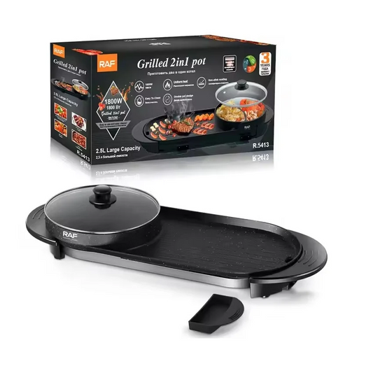 Plita electrica 2 in 1 RAF R5413 1800W 2.5L portabila antiaderenta capac reglaj temperatura
