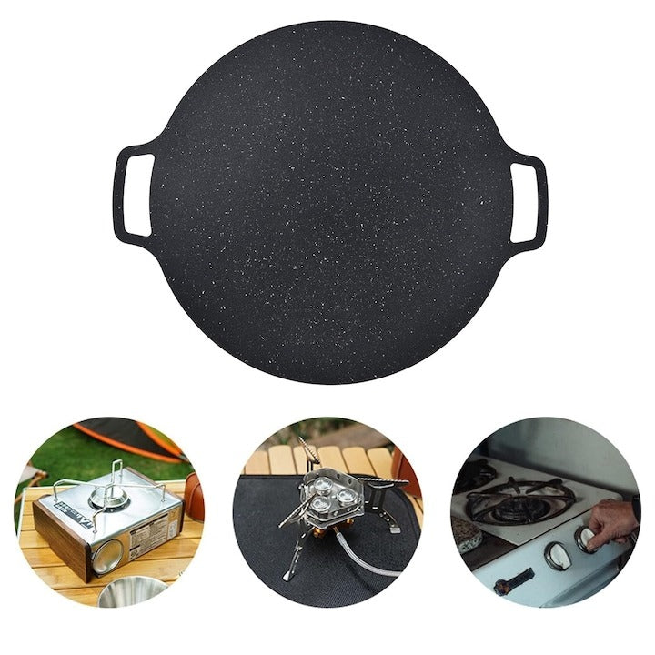 Plită japoneză rotundă grill – antiaderentă, cu mânere, Ø32 cm, negru
