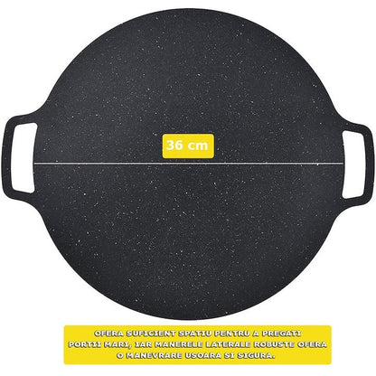Plită japoneză rotundă grill – antiaderentă, cu mânere, Ø32 cm, negru