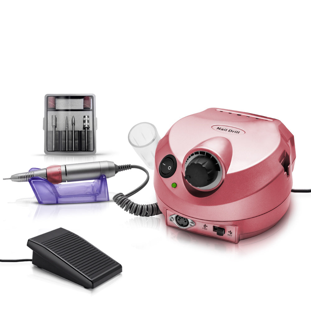 Freza Manichiura Pedichiura 30W Roz, 35000 RPM, Pedala, Set 6 Freze Incluse