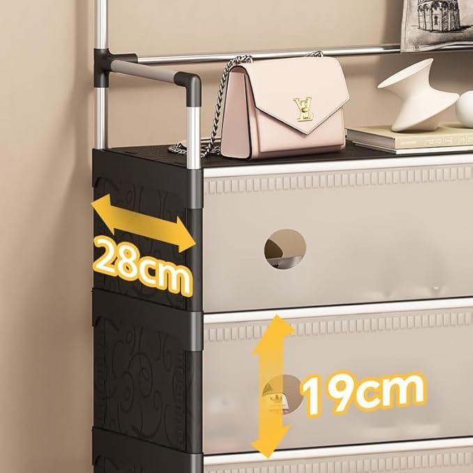 Raft Multifuncțional Hol/Dressing 5 Niveluri cu Bară Umerașe, Dulapuri și Raft Pantofi – Negru & Alb, 180 cm