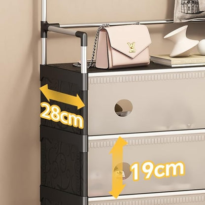 Raft Multifuncțional Hol/Dressing 5 Niveluri cu Bară Umerașe, Dulapuri și Raft Pantofi – Negru & Alb, 180 cm