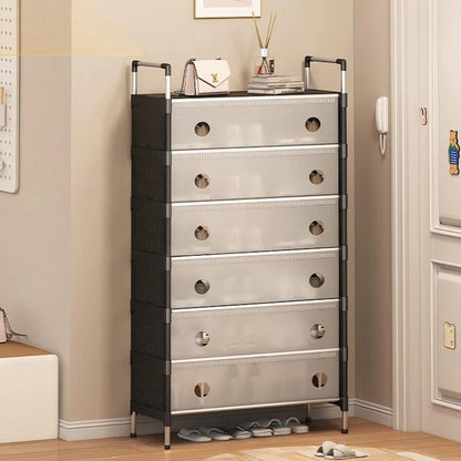 Raft pantofi 6 niveluri organizator metal si plastic 60x28x123 cm alb