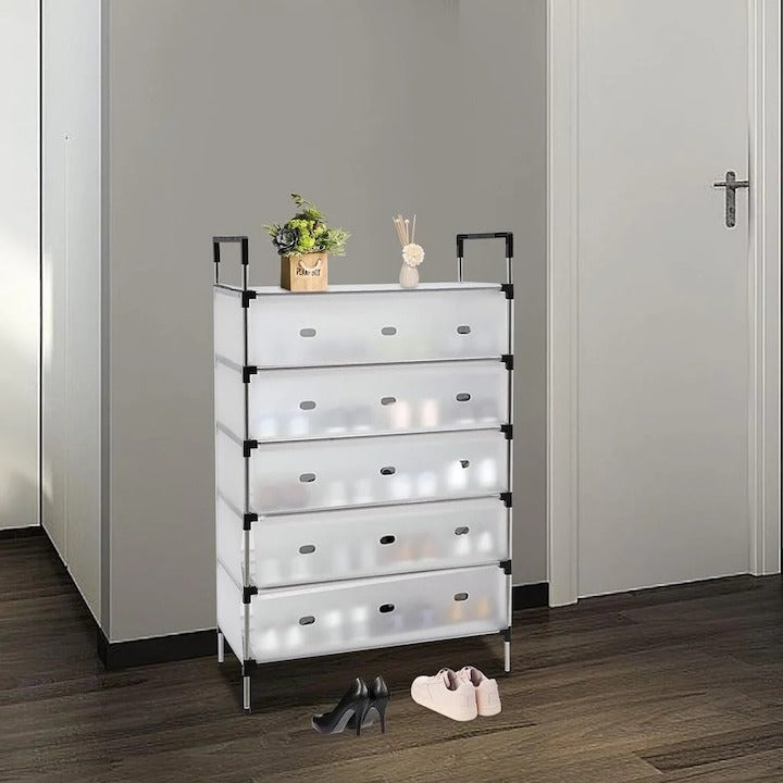 Raft pantofi 6 niveluri organizator metal si plastic 60x28x123 cm alb