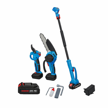 Set 2 In 1 Foarfeca Electrica Si Mini Drujba Cu Brat Telescopic – Taie Rapid Crengi La Orice Inaltime