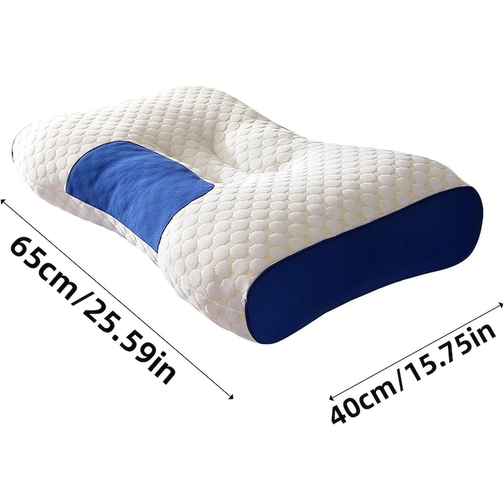 Perna ergonomica 65x40 cm suport gat bumbac poliester confort somn alb albastru