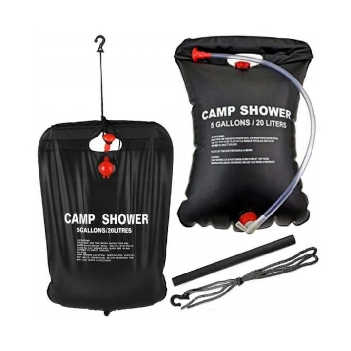 Dus Portabil 20L – Apa Calduta Oriunde, Ideal pentru Camping si Drumetii, 39x60 cm, Negru