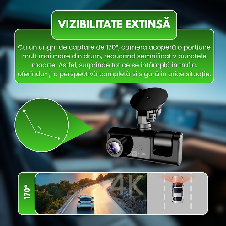 Camera Auto DVR Duala Full HD 1080P – Camera Marsarier, Night Vision, G-Sensor si Protectie Completa La Volan