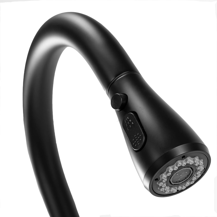 Baterie Bucatarie Negru Mat, Dus Extractibil, Pipa Flexibila 360°, Alama