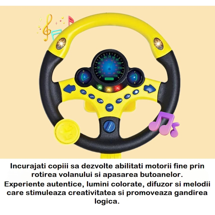 Volan Interactiv Kids Driving Simulator PRO, Sunete si Lumini, Rotire 360°, Ventuze si Picior Reglabil