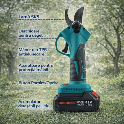Set 2 In 1 Foarfeca Electrica Si Mini Drujba Cu Brat Telescopic – Taie Rapid Crengi La Orice Inaltime