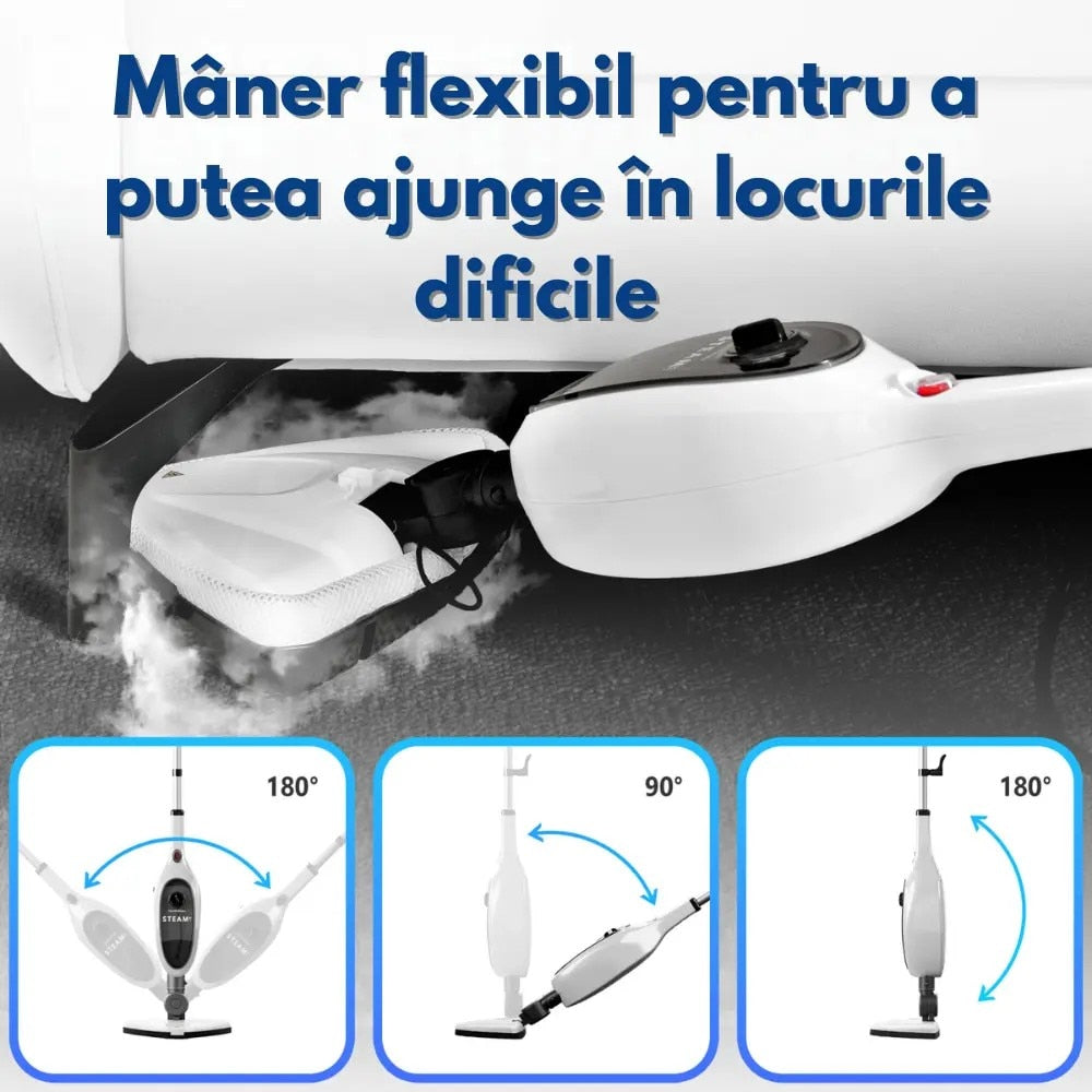 Mop cu Aburi 1300W, Rezervor 280 ml, 10 Accesorii, Reglare Abur, Pentru Podele, Canapea si Geamuri