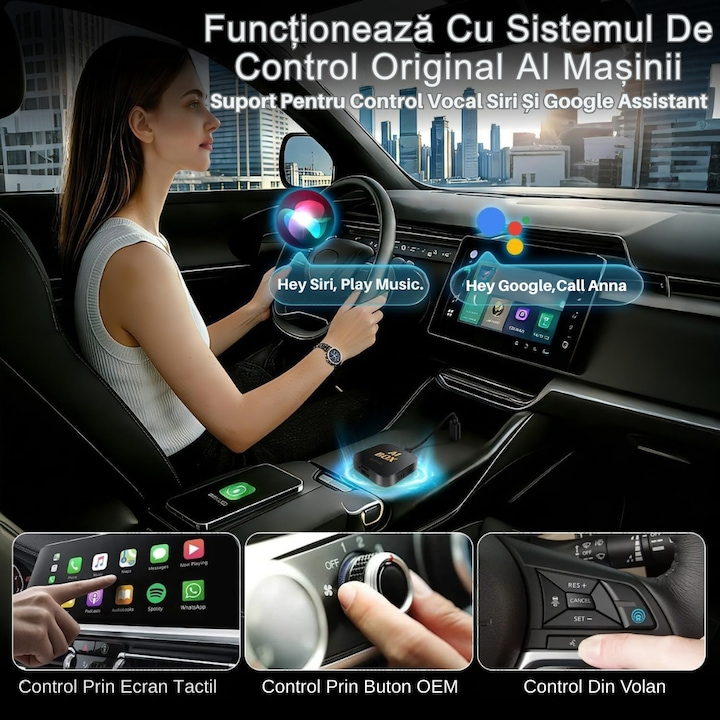 Adaptor AI Box - Transforma CarPlay Cu Fir In Wireless! AI BOX A11 Cu Android Auto, Mirror Link, Aplicatii Video Si Streaming