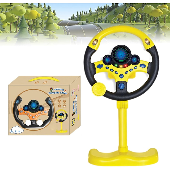 Volan Interactiv Kids Driving Simulator PRO, Sunete si Lumini, Rotire 360°, Ventuze si Picior Reglabil