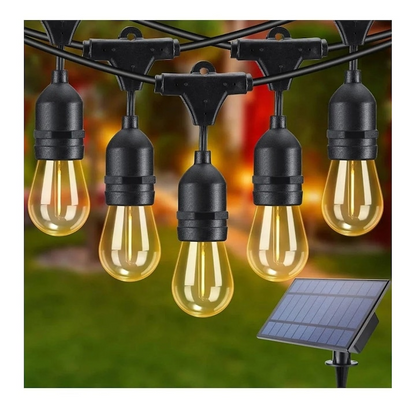 Ghirlanda Solara Premium 10 Metri – 20 Becuri LED Filament, Lumina Calda si Incarcare Solara sau USB