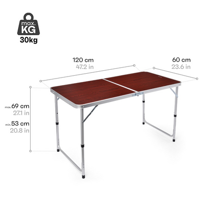 Masa pliabila camping reglabila aluminiu 120x60 cm tip valiza portabila