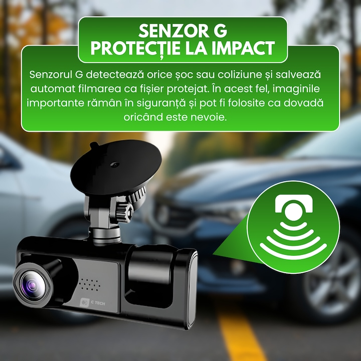 Camera Auto DVR Duala Full HD 1080P – Camera Marsarier, Night Vision, G-Sensor si Protectie Completa La Volan