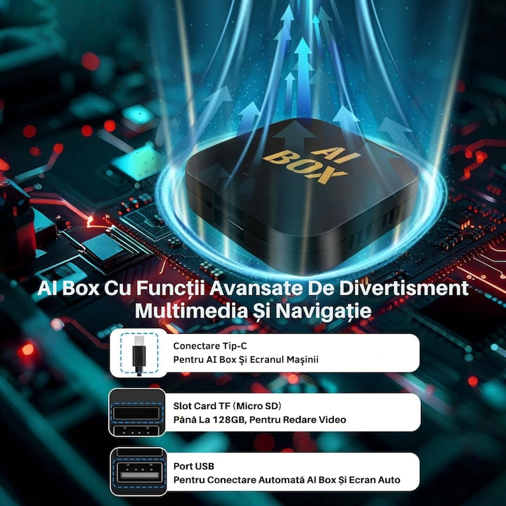 Adaptor AI Box - Transforma CarPlay Cu Fir In Wireless! AI BOX A11 Cu Android Auto, Mirror Link, Aplicatii Video Si Streaming