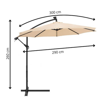 Umbrela Gradina Banana cu LED Solar, Brat Lateral, Husa Inclusa, 300 cm, Crem