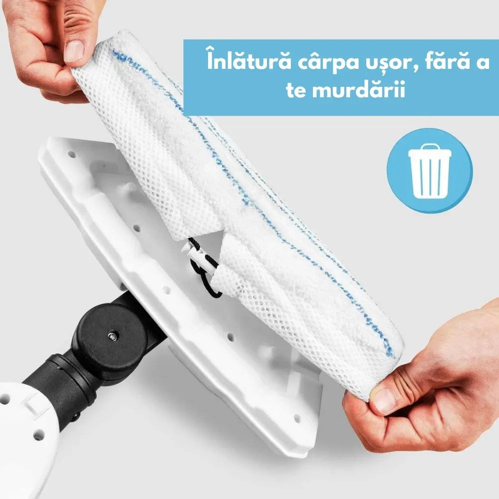 Mop cu Aburi 1300W, Rezervor 280 ml, 10 Accesorii, Reglare Abur, Pentru Podele, Canapea si Geamuri