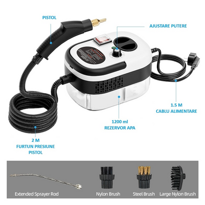 Aparat Profesional De Curatat Cu Abur – 2500W, Abur Puternic, 7 Accesorii si Curatare Fara Chimicale