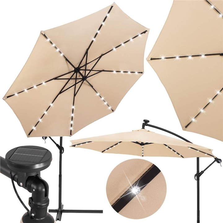 Umbrela de Gradina Banana cu LED – 300 cm, Iluminare Solara + Ghirlanda Cadou, Stoc Limitat