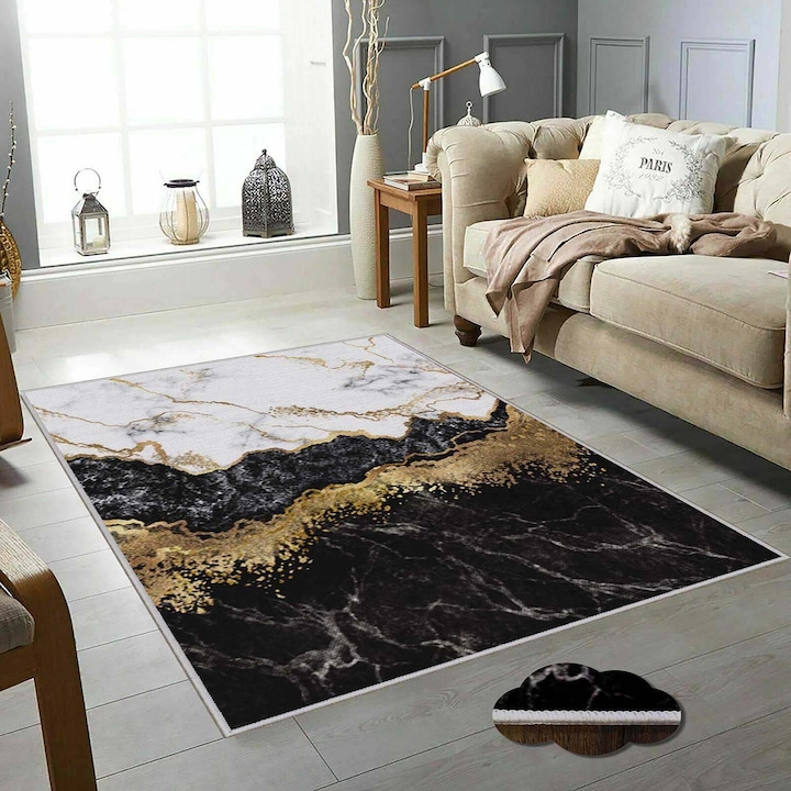 Covor Tenzo 160x200 cm negru auriu sau gri auriu design abstract polipropilena