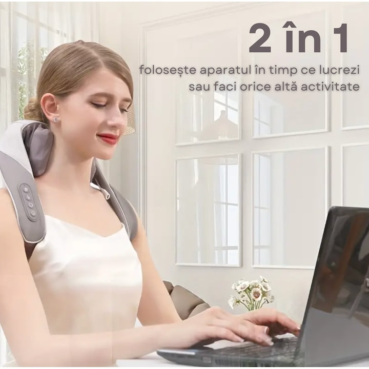 Aparat masaj cervical 4D cu incalzire deep tissue + guler cervical cadou