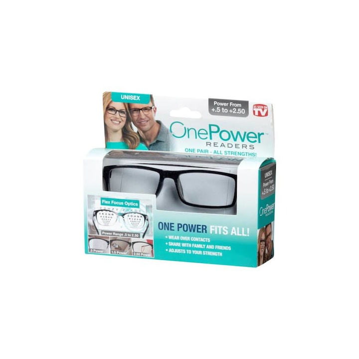 Ochelari de Citit Unisex, Dioptrii +0.5 pana la +2.5, Lentile Flexibile, Rama Neagra