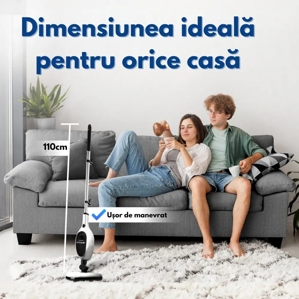 Mop cu Aburi 1300W, Rezervor 280 ml, 10 Accesorii, Reglare Abur, Pentru Podele, Canapea si Geamuri