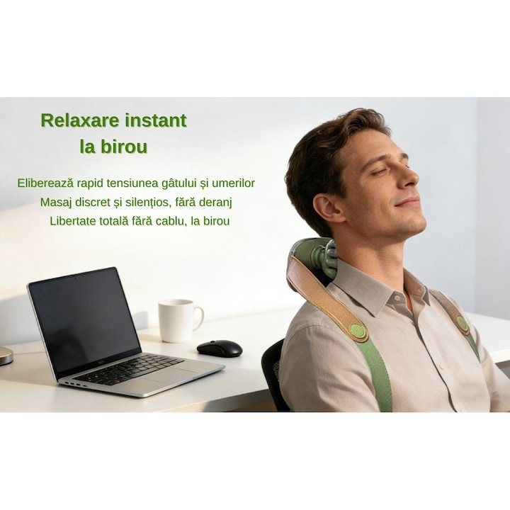 Aparat masaj cervical cu incalzire 3 trepte fara fir USB masaj uman umeri gat