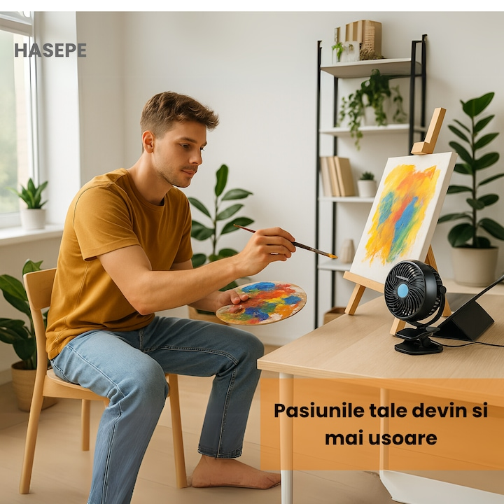 Oferta 1+1 Gratis Ventilator Reincarcabil de Masa cu Clips, USB, 3 Viteze, Rotatie 360°