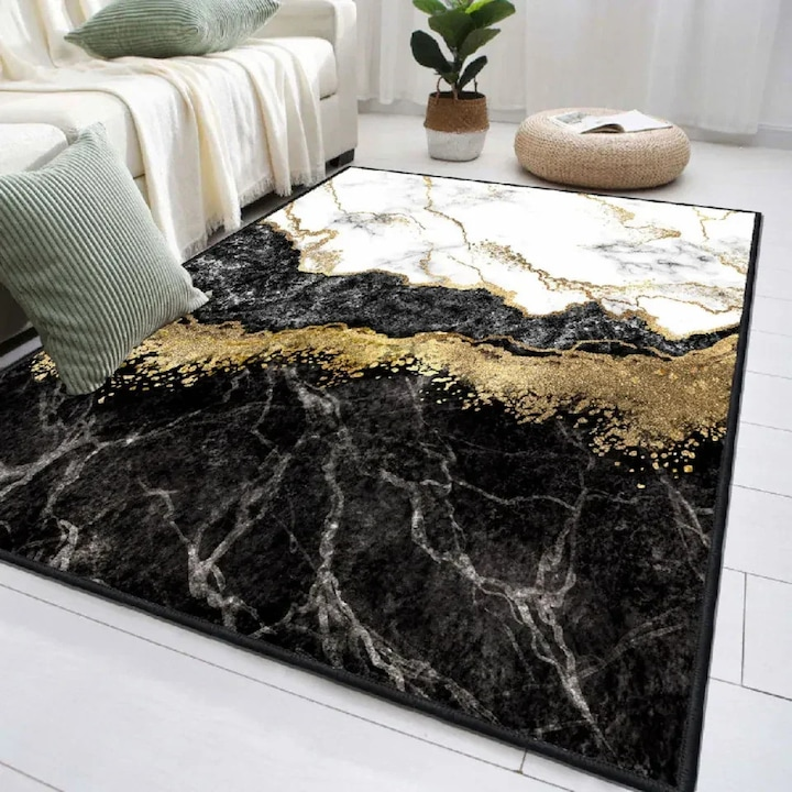 Covor Tenzo 160x200 cm negru auriu sau gri auriu design abstract polipropilena