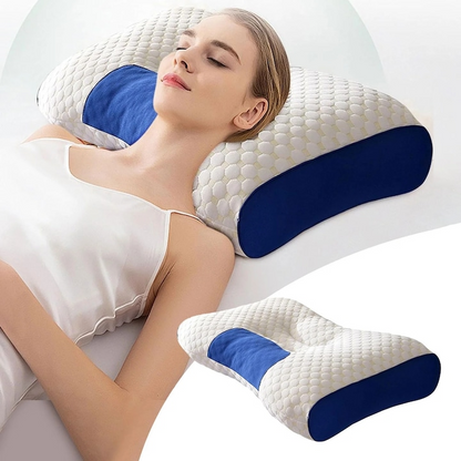 Perna ergonomica 65x40 cm suport gat bumbac poliester confort somn alb albastru