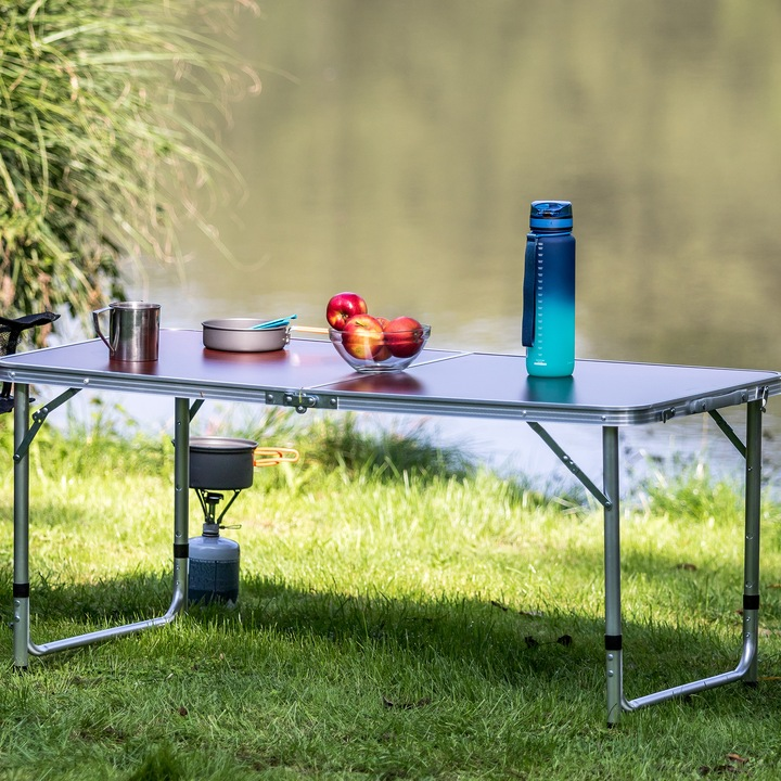 Masa pliabila camping reglabila aluminiu 120x60 cm tip valiza portabila