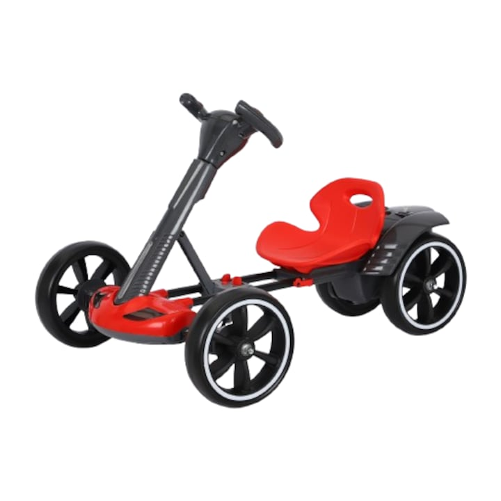 Kart Electric pentru Copii Kinderauto 12V, Telecomanda, Pliabil, LED, Roti EVA, Rosu sau Galben
