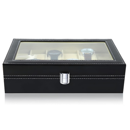 Cutie pentru 12 Ceasuri, Caseta Eleganta Depozitare si Organizare, Piele Ecologica, Capac Transparent