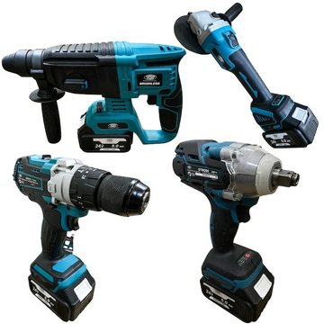 Trusa scule electrice 4 in 1 cu acumulator 20V 4Ah autofiletanta rotopercutor polizor unghiular cheie impact