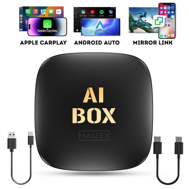 Adaptor AI Box - Transforma CarPlay Cu Fir In Wireless! AI BOX A11 Cu Android Auto, Mirror Link, Aplicatii Video Si Streaming
