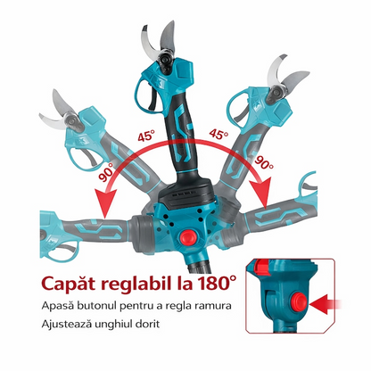 Set 2 In 1 Foarfeca Electrica Si Mini Drujba Cu Brat Telescopic – Taie Rapid Crengi La Orice Inaltime