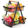Cos Decorativ Fructe Negru 29 cm, Metalic, 2 Niveluri, Detasabil, Organizator Bucatarie