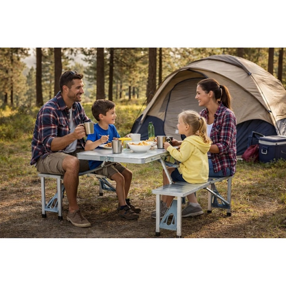 Masa Pliabila Camping Cu 4 Scaune Integrate Din Aluminiu Tip Valiza