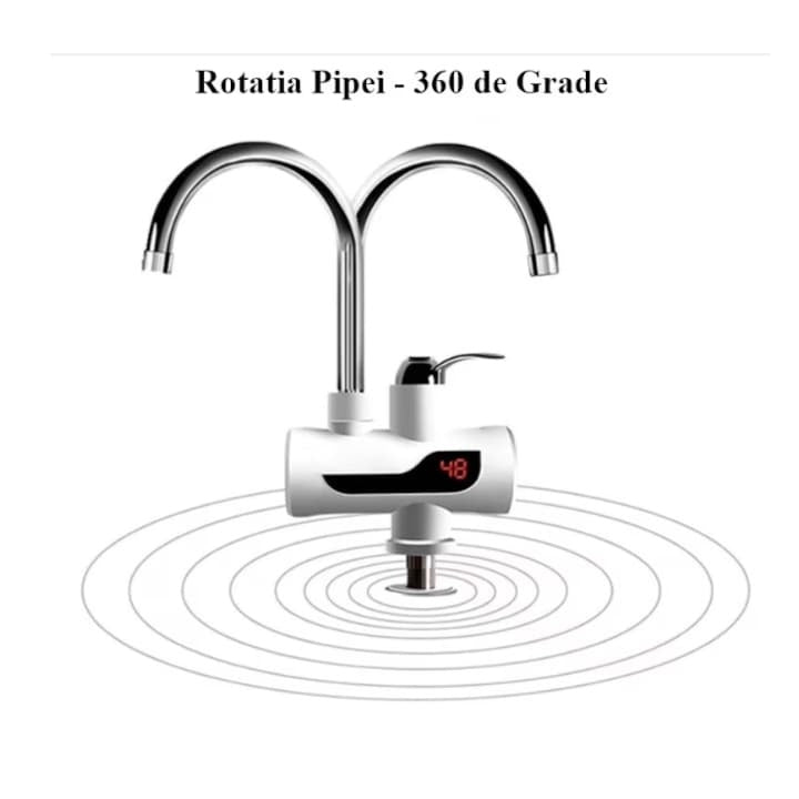 Robinet Electric Instant cu Afișaj LCD – Încălzire Rapidă a Apei, Montaj Ușor, Alb, prindere Chiuveta