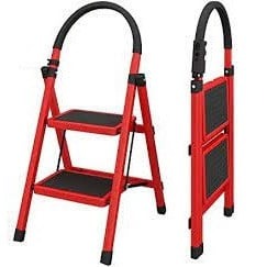 Scară Profesională Pliabilă 2 Trepte KlaussTech din Metal Rezistent Roșu/Negru max 150 Kg