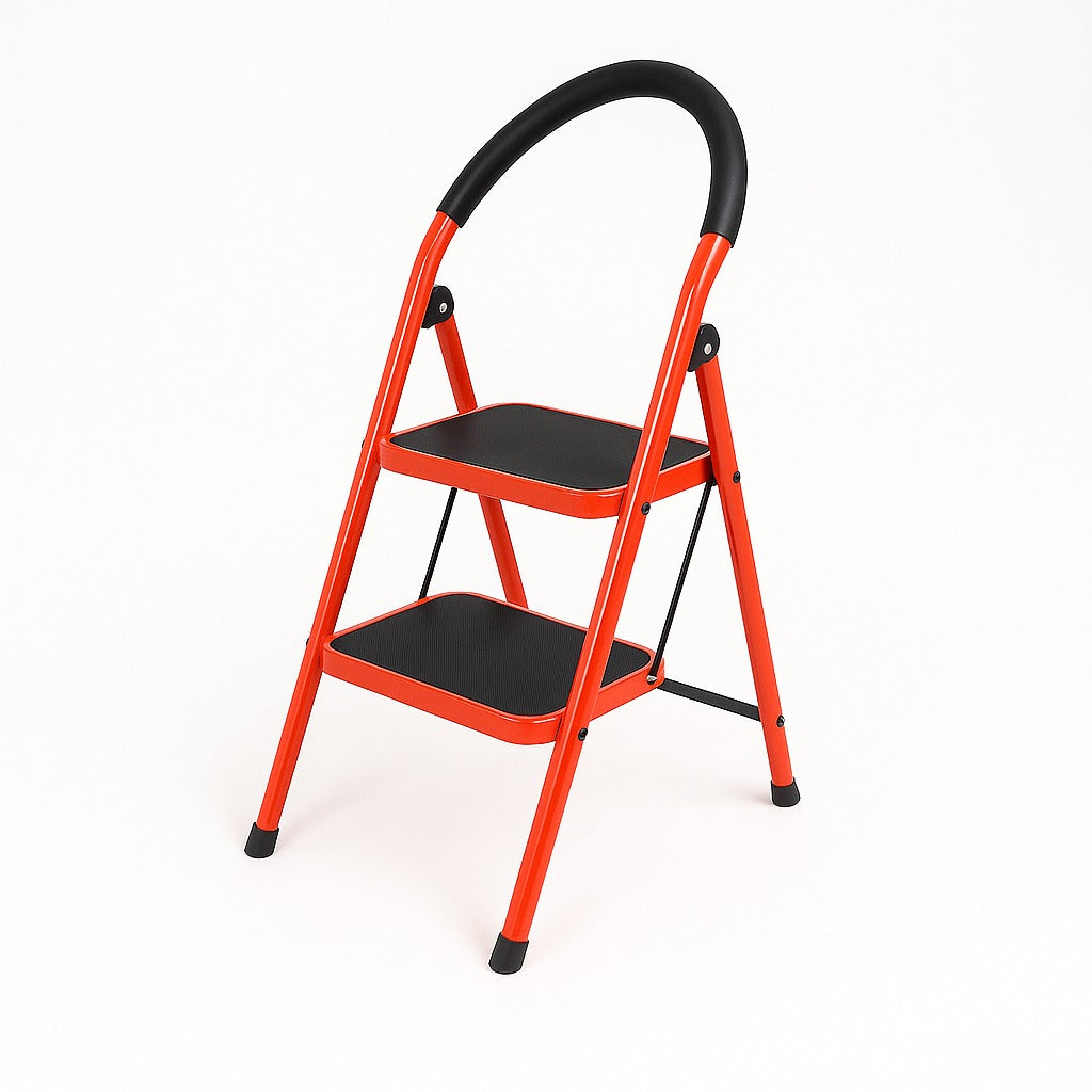 Scară Profesională Pliabilă 2 Trepte KlaussTech din Metal Rezistent Roșu/Negru max 150 Kg