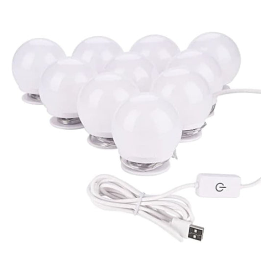 Set 10 becuri LED oglindă machiaj – 3 moduri lumină, 4W, 2m, USB, alb