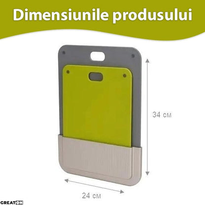 Set 2 tocătoare plastic cu suport – prindere pe perete/dulap, gri-verde