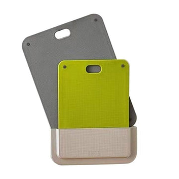 Set 2 tocătoare plastic cu suport – prindere pe perete/dulap, gri-verde